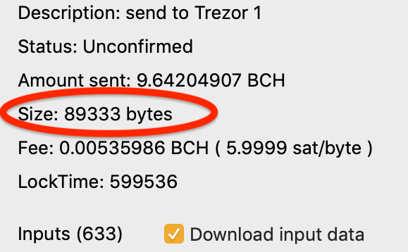 Electrum transaction preview showing multiple inputs and outputs