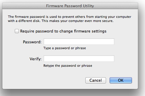 Firmware password prompt for protecting a computer at startup